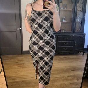 Y2K No Boundaries Black and White Midi Dress With Modest Side Slit